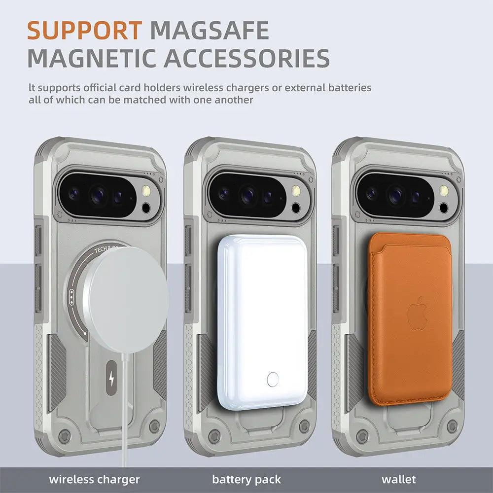 Rugged For Magsafe Fold Stand Holder Magnetic Case For Google Pixel 10 10Pro 9 9Pro Heavy Duty Armor Bumper Shockproof Cover