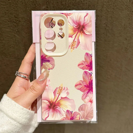 For Samsung Galaxy S25 S24 S23 S22 S21 FE Plus Ultra Watercolor Hibiscus Flower Phone Case for A55 A35 A15 A16 A56 A53 A54 Cover