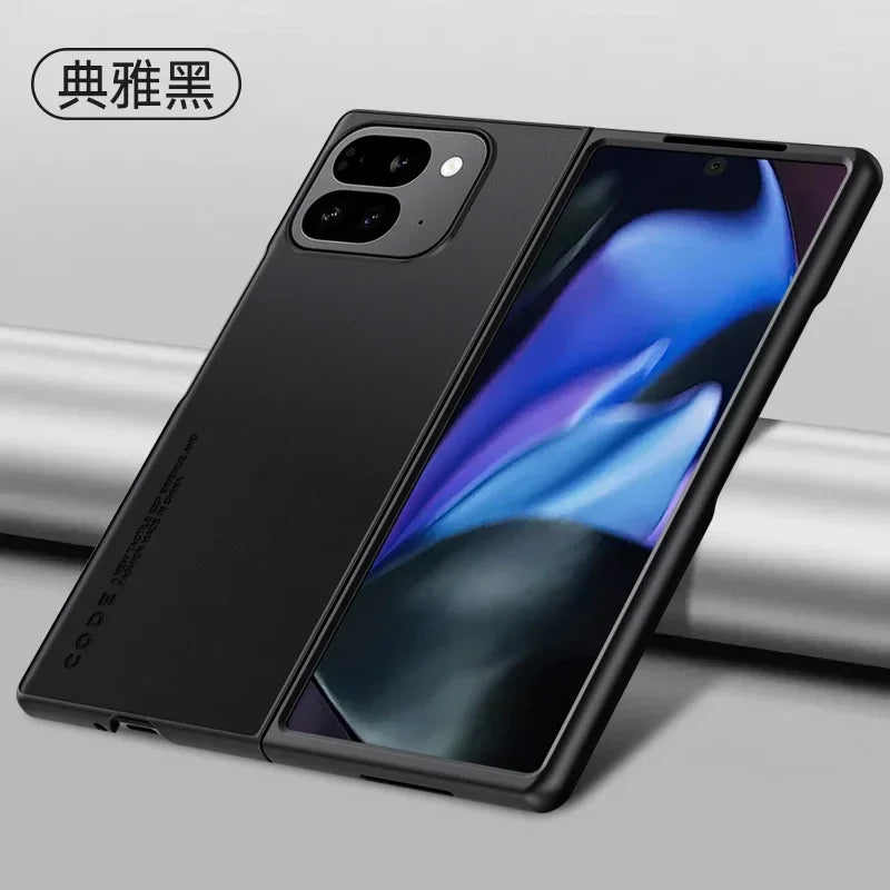 Plain PU Leather Phone Case For Google Pixel 9 Pro Fold Matte Cover Silicone Shockproof Soft Edge Back Cover For Pixel Fold2