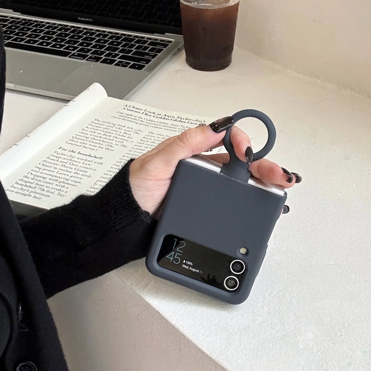 Ring Holder Matte Liquid Silicone Protective Cases For Samsung Galaxy ZFlip4 ZFlip3 Solid Color Soft Bumper Shockproof Cover