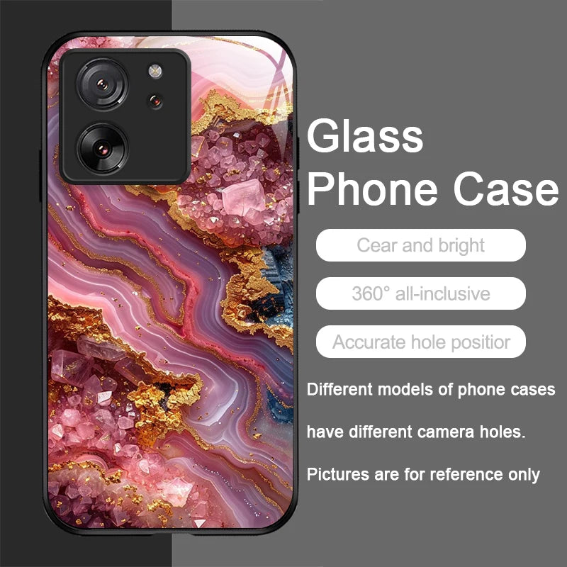 Luxury Marble Gem Pattern Tempered Glass Phone Case for Motorola Moto G85 G84 G75 G55 G24 5G Edge 50 Fusion 40 Neo 30 Pro Cover