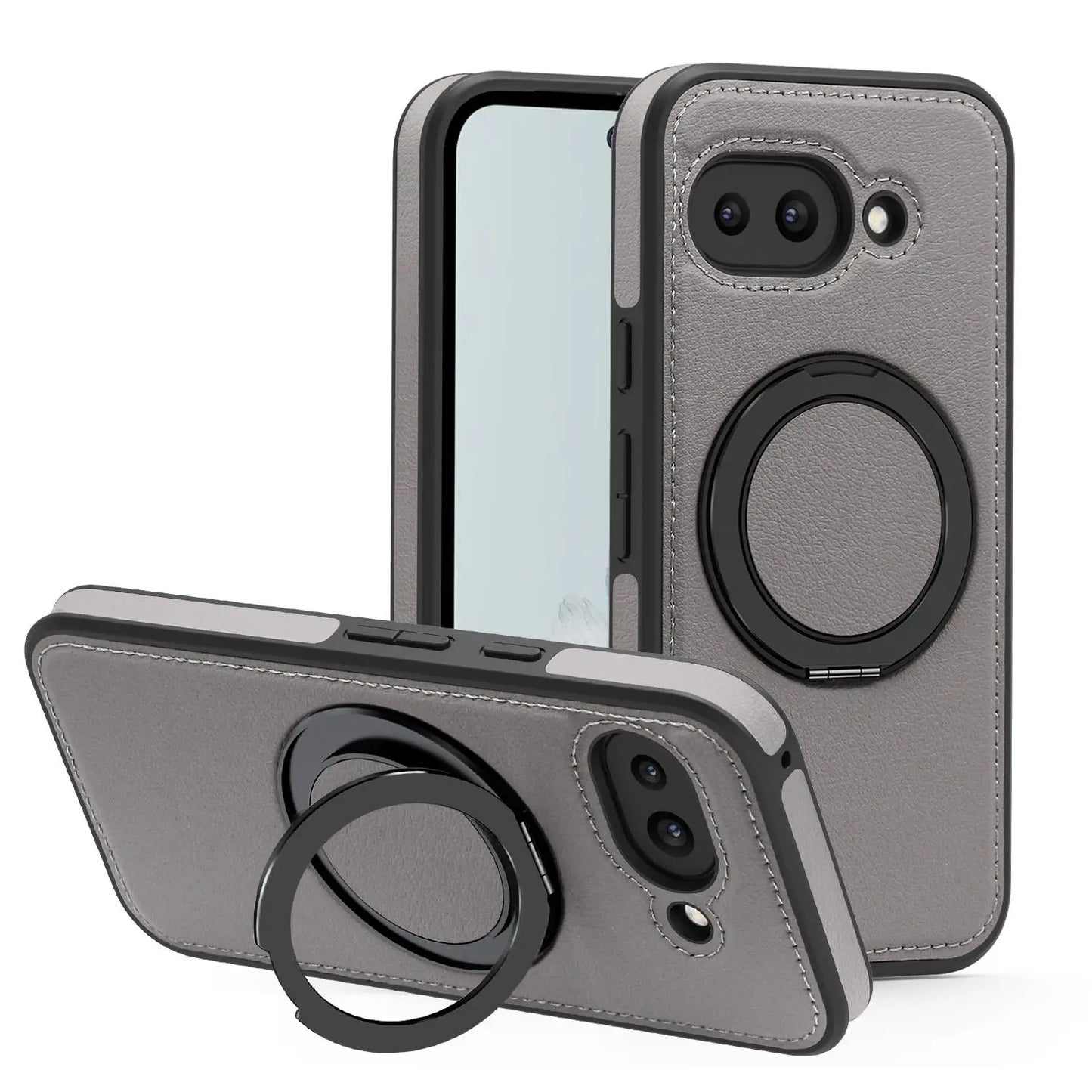 For Google Pixel 10 Pro XL/Pixel 9 Pro XL/Pixel 8 Pro/Pixel 9A Rotating magnetic ring holder leather phone case protective cover