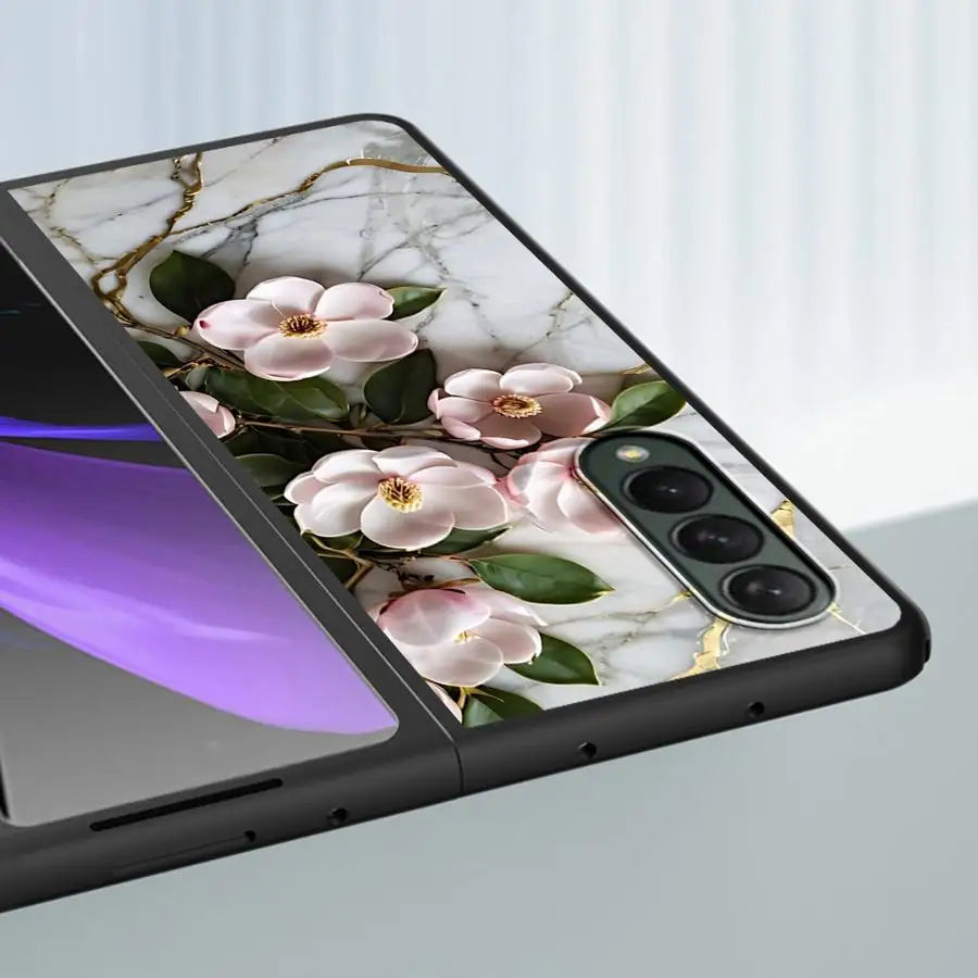 Luxury Flower Marble Phone Cover for Samsung Galaxy ZFold6 Z Fold 4 5G ZFold5 Z Fold4 Fold3 Funda Shockproof Hard PC