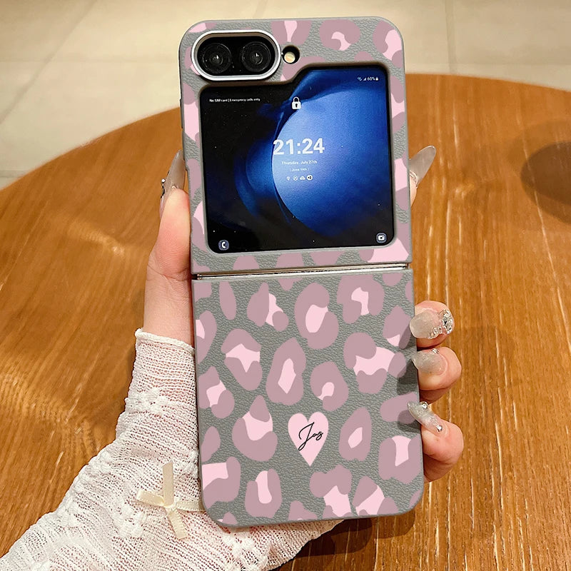 Leopard Pattern Magnetic Case For Magsafe For Samsung Galaxy Z Flip 6 5 4 3 Flip4 Flip5 Flip6 Leather Texture TPU Folding Cover