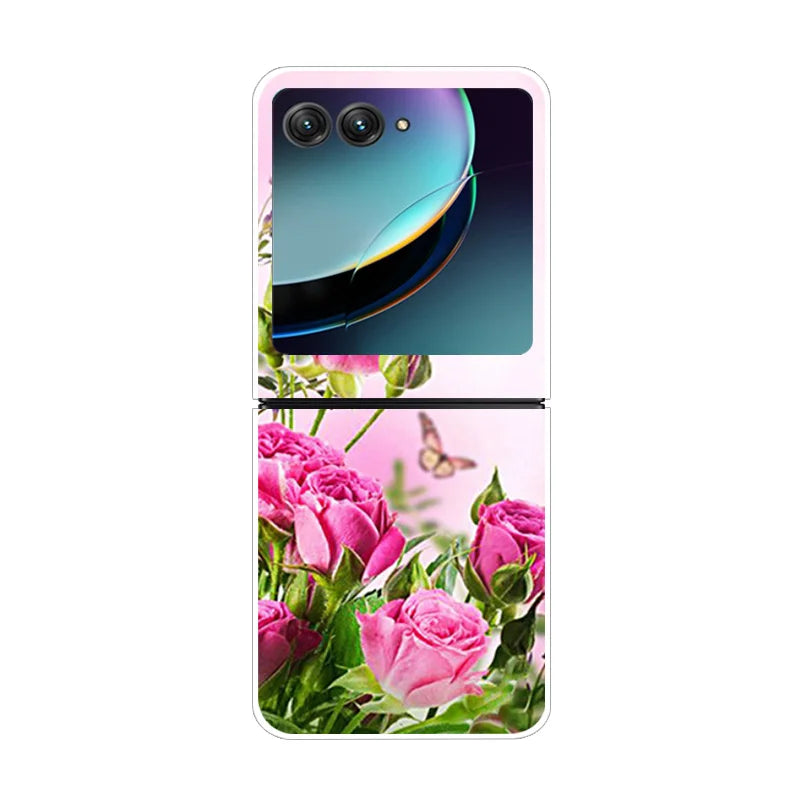 For Motorola Razr 40 Ultra Phone Case Flower Painted Clear Plastic PC Hard Back Cover For Moto Razr 40 Ultra Case 40Ultra 6.9"