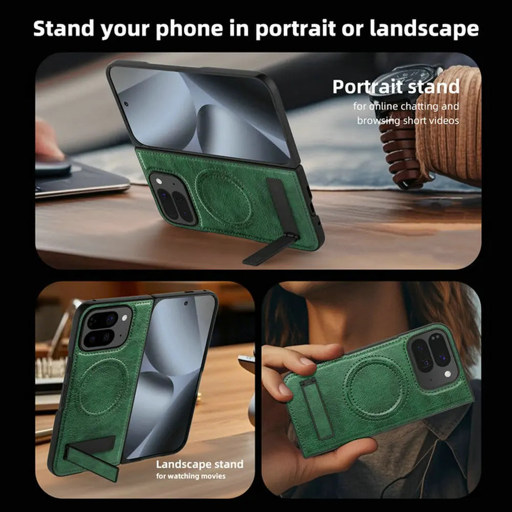 Pixel10 Pro Fold 5G Luxury Case Wireless Charging Leather Magnet Back Stand Coque For Google Pixel 10 Pro Fold Armor Cover