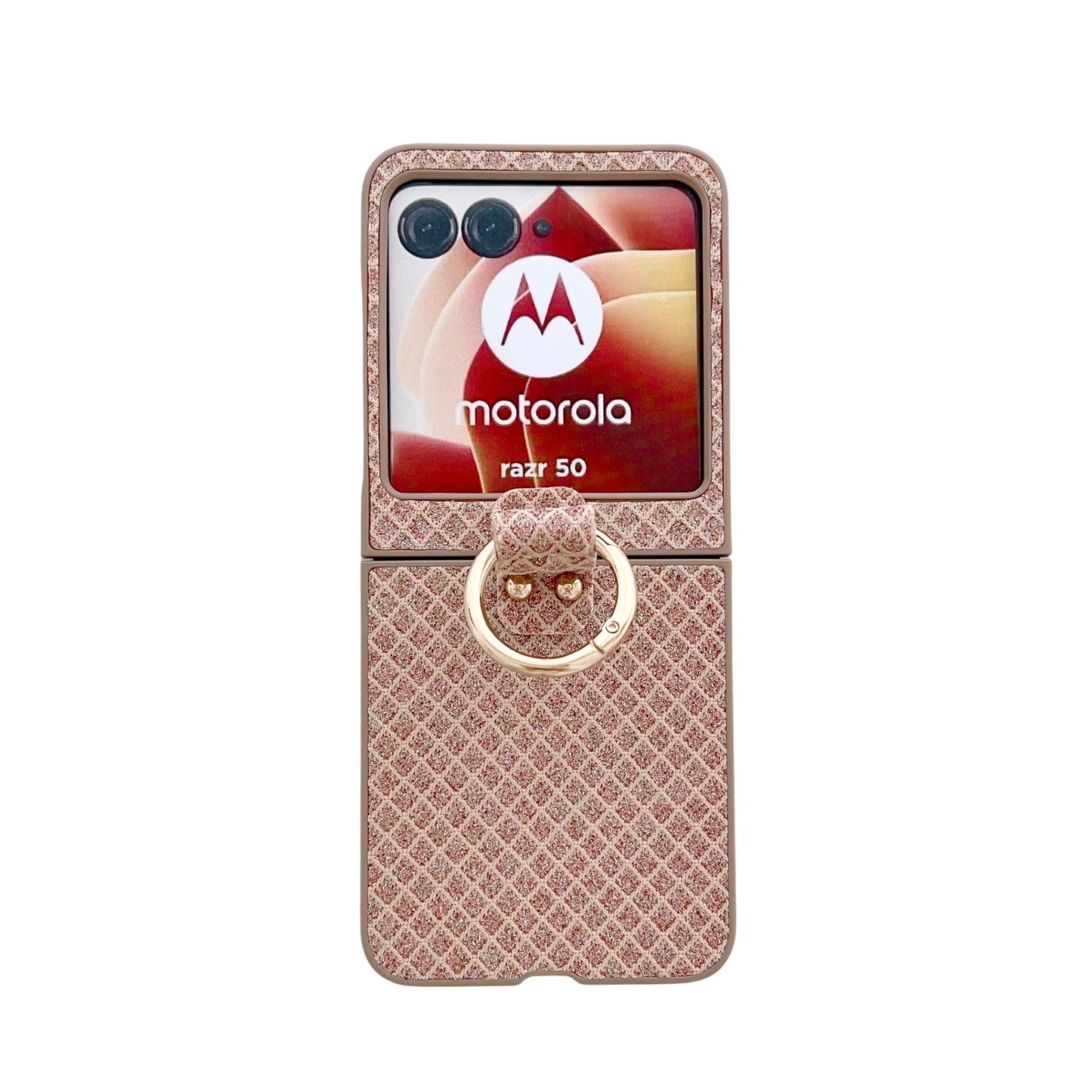 Luxury Glitter Metal Ring Leather Plastic Folding Case For Motorola Razr50 Razr 50 Cover