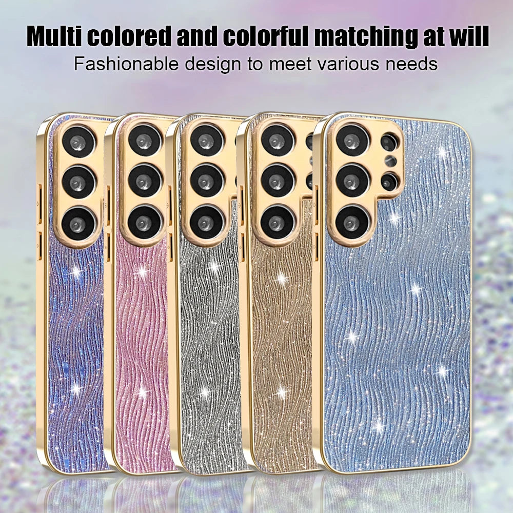 Glitter Water Ripple Case for Samsung Galaxy S25 S24 S23 Ultra S25 Edge S25 Plus S24 FE S23FE Gold Plating Hard Shockproof Cover