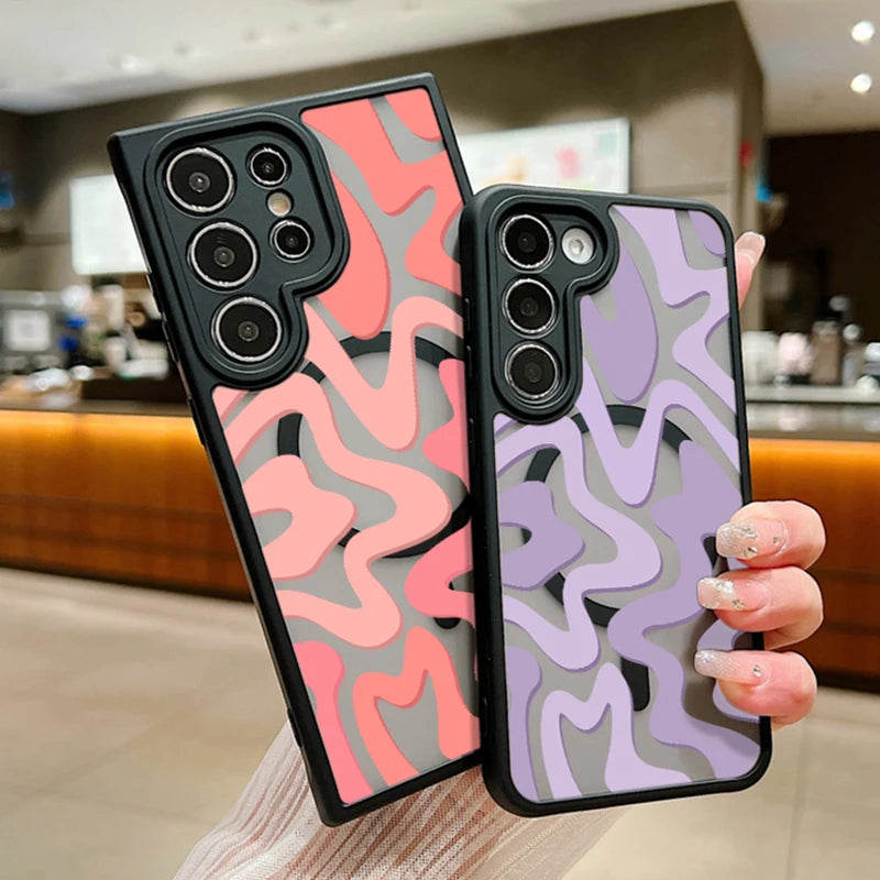 Magnetic Wireless Charging For Magsafe Case For Samsung Galaxy S25 Edge S24 S22 S23 Ultra S23 S24 FE Stripe Pattern Matte Cover