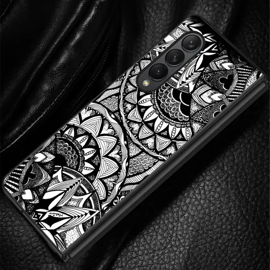 Black Art Pattern Case for Samsung Galaxy ZFold3 ZFold4 Z Fold 7 6 5 4 3 ZFold5 ZFold7 ZFold6 Back Phone Cover