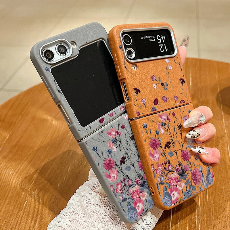 Purple Flower Print Case For Samsung Galaxy Z Flip 6 5 4 3 Magnetic For Magsafe Folding Cover For Samsung Z Flip6 Flip5 Flip4