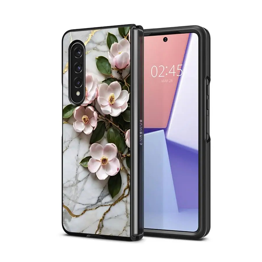 Luxury Flower Marble Phone Cover for Samsung Galaxy ZFold6 Z Fold 4 5G ZFold5 Z Fold4 Fold3 Funda Shockproof Hard PC