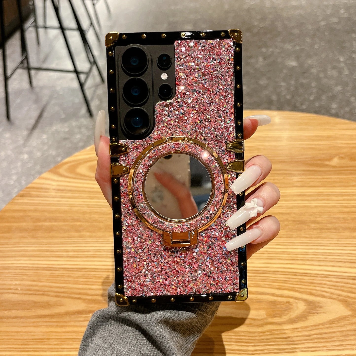 High-End Glitter Makeup Mirror Stand Magnetic Phone Case for Samsung S26 Ultra S25 plus S24FE S23 S22 Protective Cover
