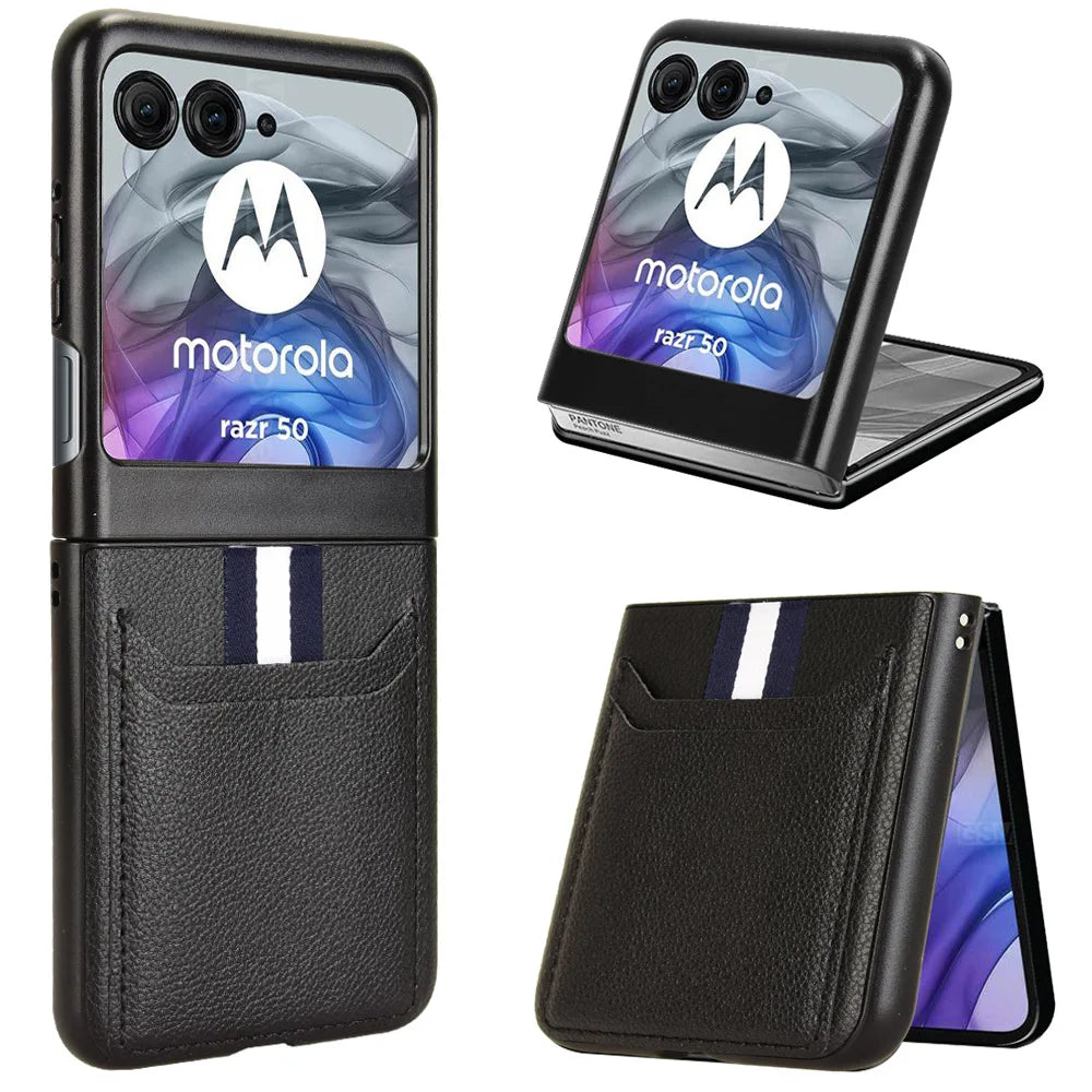 PU Leather Texture Case for Motorola Razr 60 50 Ultra Moto Razr 40 Plus 2024 2023 Cover Card Slots Lightweight Coque Fundas Capa