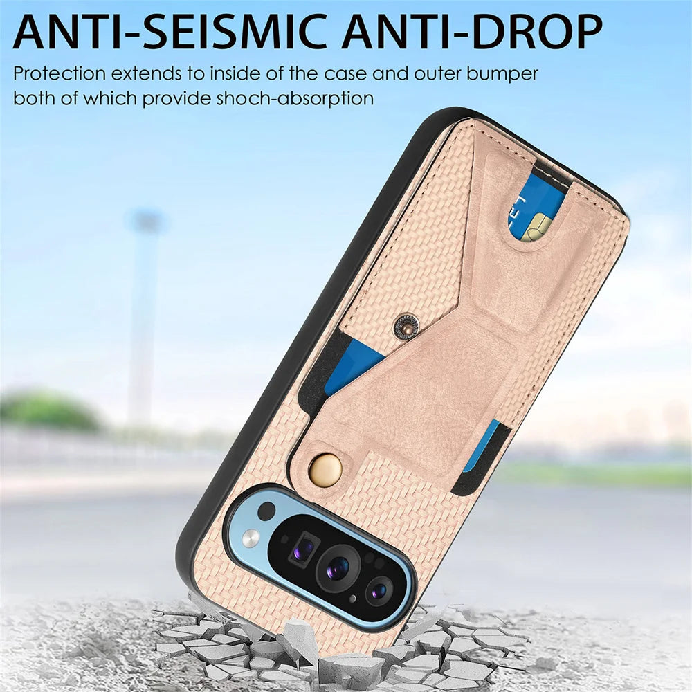 Fabric Leather Wallet Bracket Case For Google Pixel 9 8 7 6 Pro 8A 7A 6 A 9Pro Card Slot Bag Magnetic Folding Stand Holder Cover