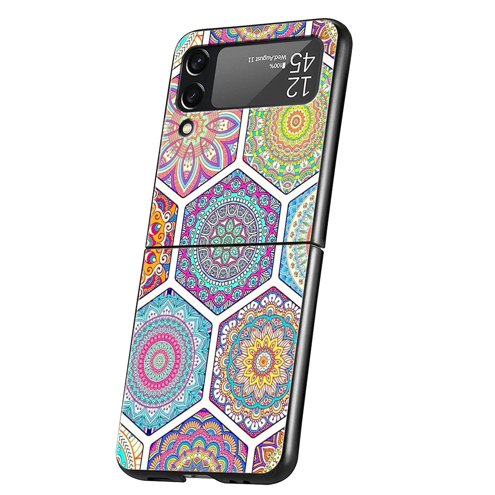 Indian Pattern Mandala Hard PC Phone Case For Samsung Galaxy Z Flip 7 6 5 4 Black Cover For Galaxy Z Flip 3 Foldable Capas Coque