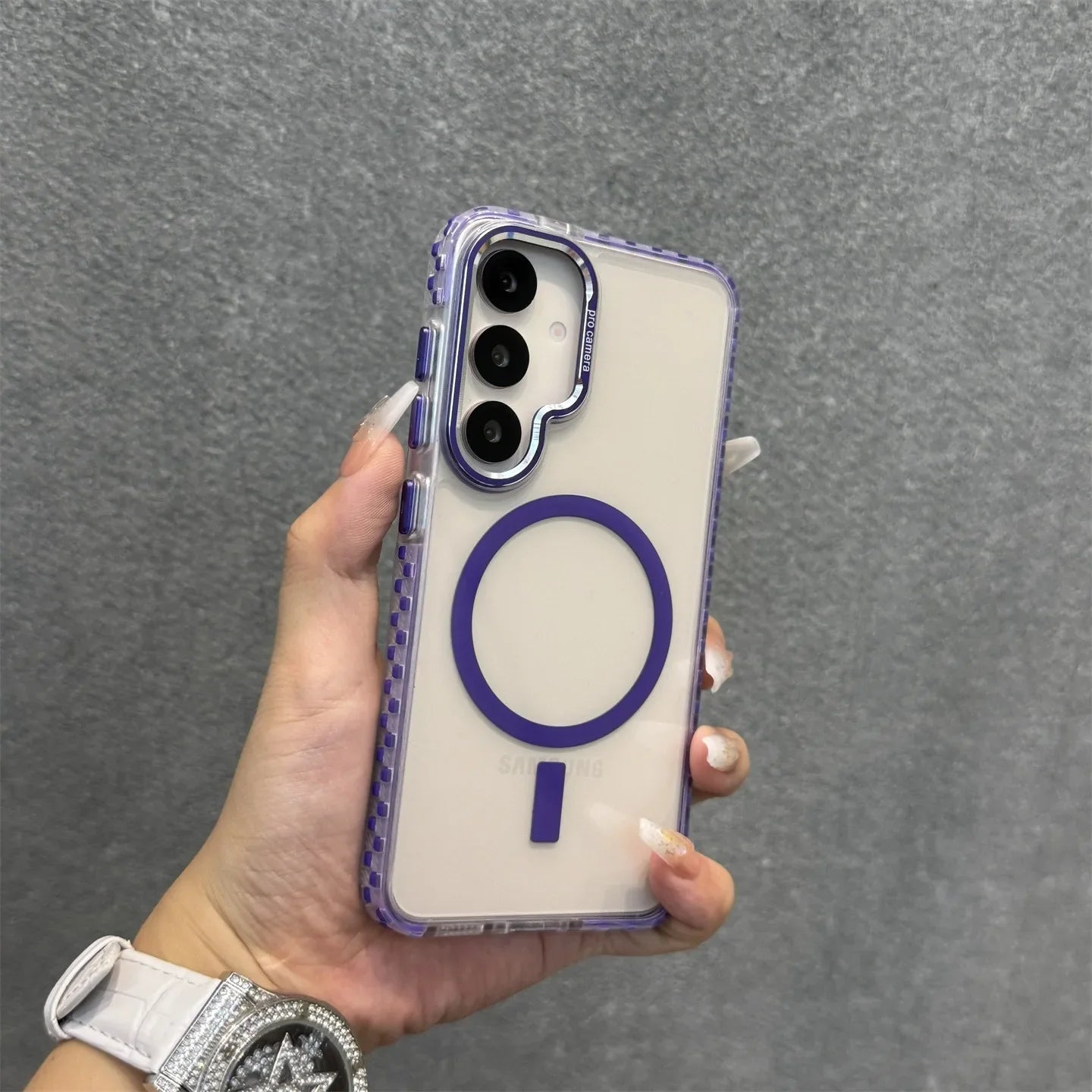 Magnetic for Magsafe Colorful Border Phone Case For Samsung Galaxy S25 S24 Plus S23 S22 Ultra S25Ultra Slim Transparent Cover