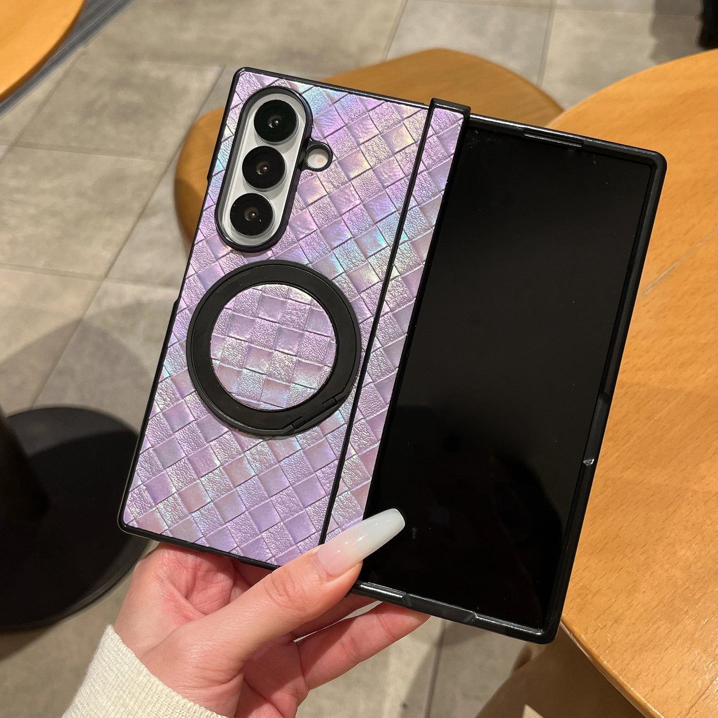 High-End Full Protection Mesh Pattern Magnetic Ring Stand Middle Axis Protective Phone Case for Z Fold 7 6 5 4 3