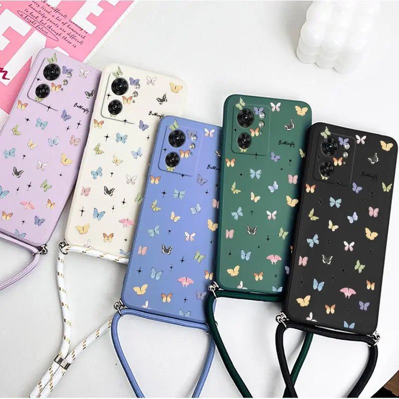 E DGE 40 Mini Butterfly Lanyard Silicone Phone Case For Motorola Moto EDGE 40 50 30 40Neo 50Ultra 50F EDGEPLUS E22 E20 E32 Cover