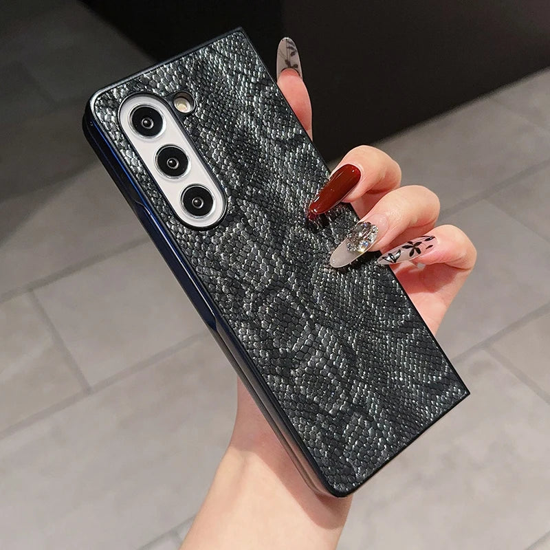 Luxury Snake Skin Texture Phone Case For Samsung Galaxy Z Fold 6 5 4 3 Hard Platic Shockproof Cover For Galaxy Z Fold4 ZFold3 5G