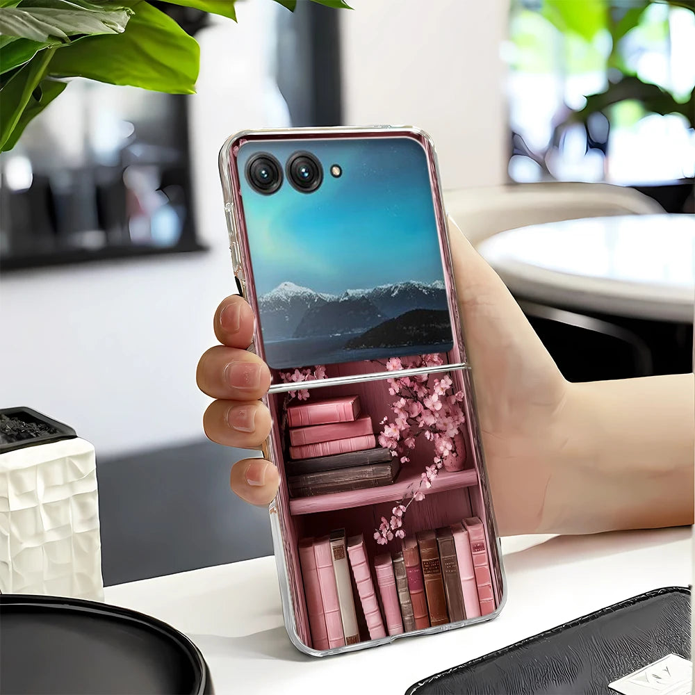 Vintage Magic Bookcase Painted Clear Hard Phone Case For Motorola Razr 60 50 40 Ultra Razr Plus 2025 2024 2023 Bumper Cover