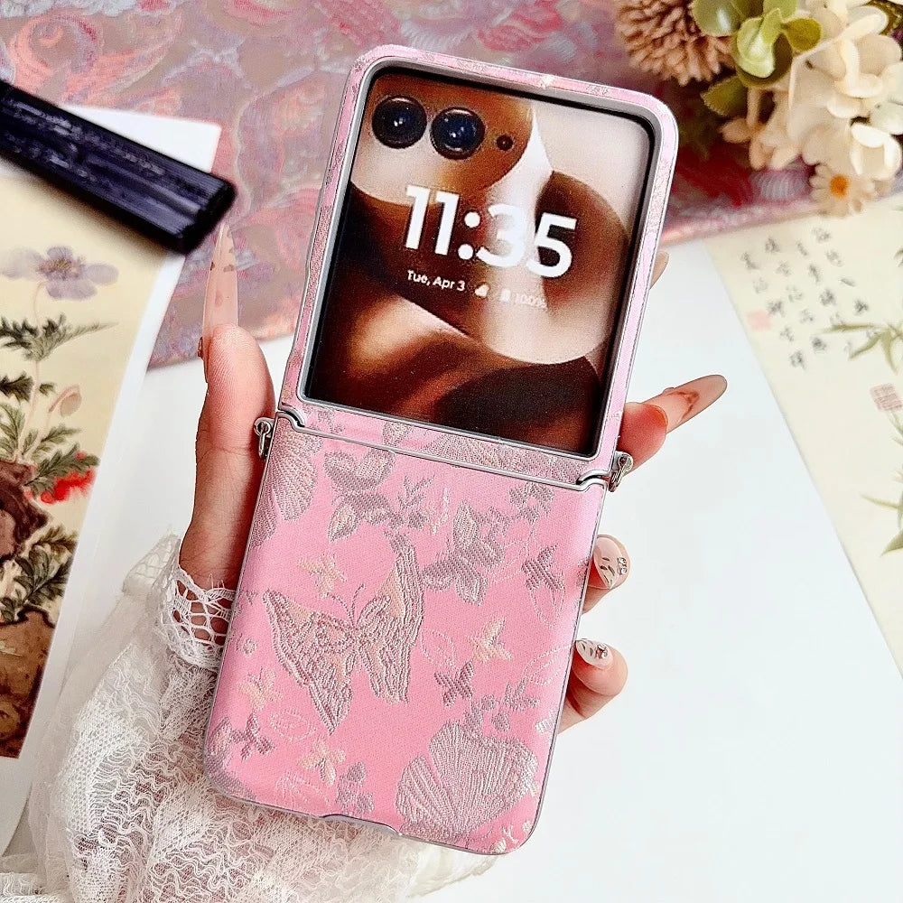 Luxury Embroidered Butterfly Phone Case For Motorola Razr 70 70Ultra 60 60Ultra 50 50Ultra Side Buckle Protection Back Cover