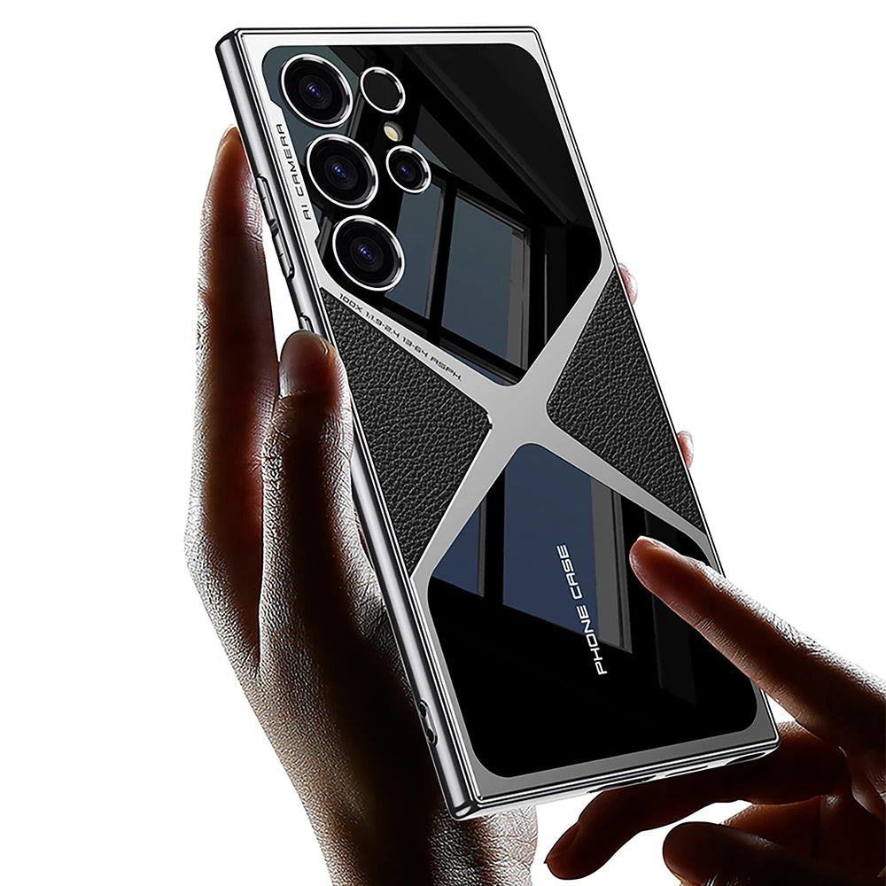 Plated Leather S24Ultra Phone Case For Samsung Galaxy S23 S24 S25 Ultra Supersonic TPU Soft Shockproof S25Ultra Protection Cover