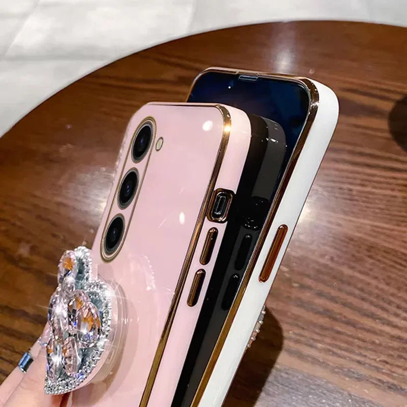 Fashion Diamond Heart Case For Motorola MOTO Edge 50 Edge50 Fusion Pro S50 Neo MOTOG G Play Stylus Plating Bracket Cover Caqa