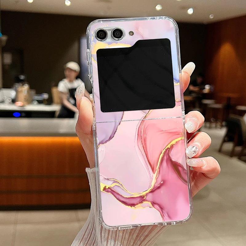 For Samsung Galaxy Z Flip 6 5 4 3 Case Luxury Watercolor Marble Pattern Hard Clear Folding Cover For Samsung Z Flip6 Flip5 Flip4