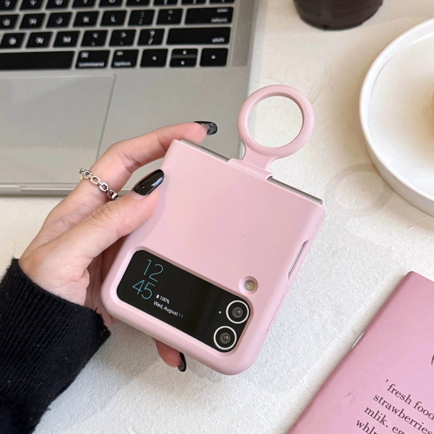 Ring Holder Matte Liquid Silicone Protective Cases For Samsung Galaxy ZFlip4 ZFlip3 Solid Color Soft Bumper Shockproof Cover