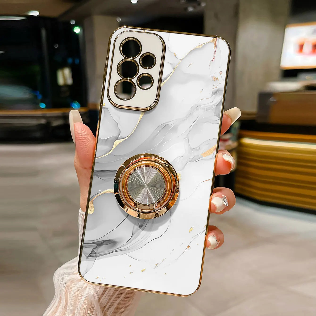 Luxury Plating Marble Pattern 360°Ring Holder Phone Case For Samsung Galaxy S25 Ultra S24 S23 FE S22 S21 S20 S10 Plus Back Cover