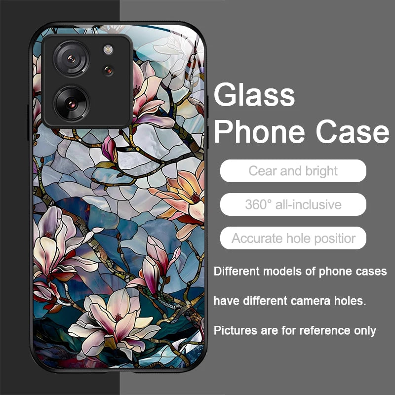 Luxury Flower Marble Texture Tempered Glass Phone Case for Motorola Moto G85 G84 G75 G55 Edge 50 Fusion 40 Neo 30 Pro Hard Cover