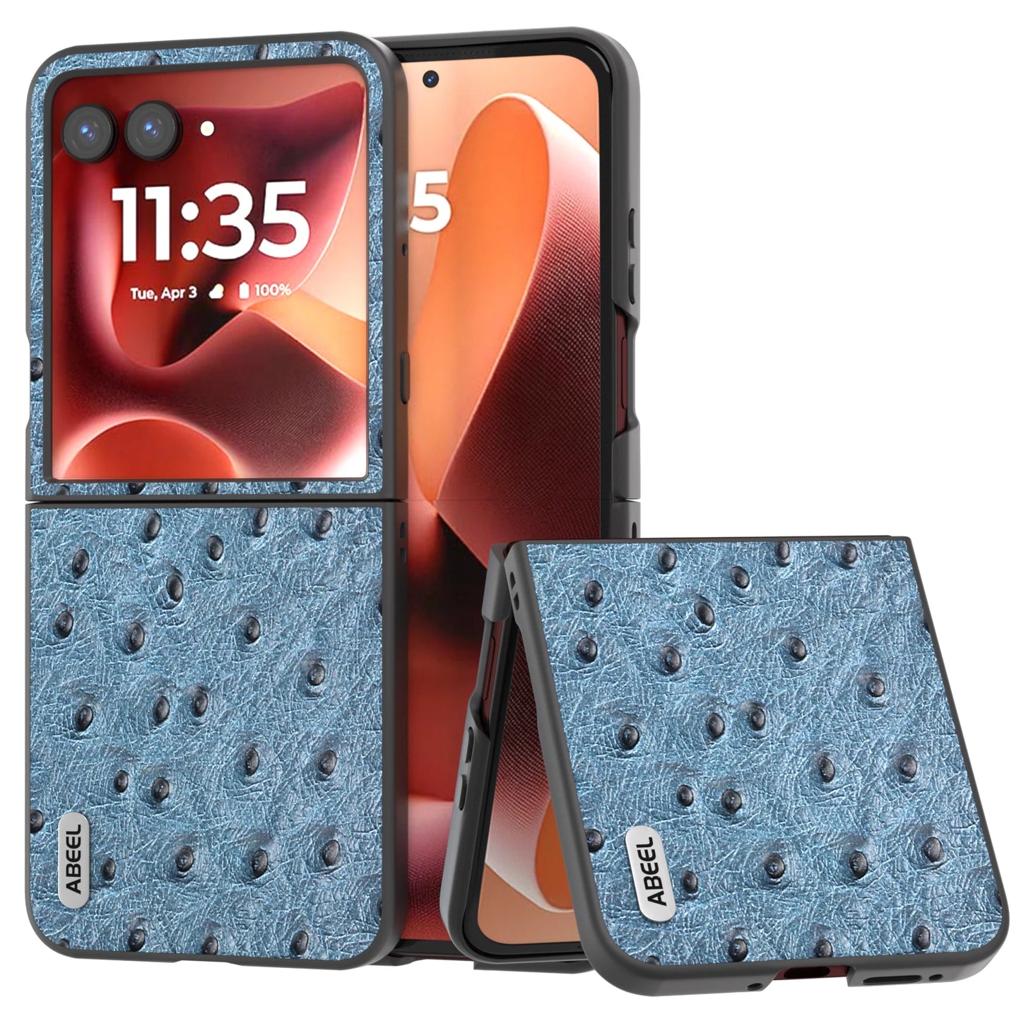 For Motorola Moto Razr 60 Ultra 50 40 Case Real Leather Skin Phone Protective Hard Shell Ostrich Pattern Back Cover