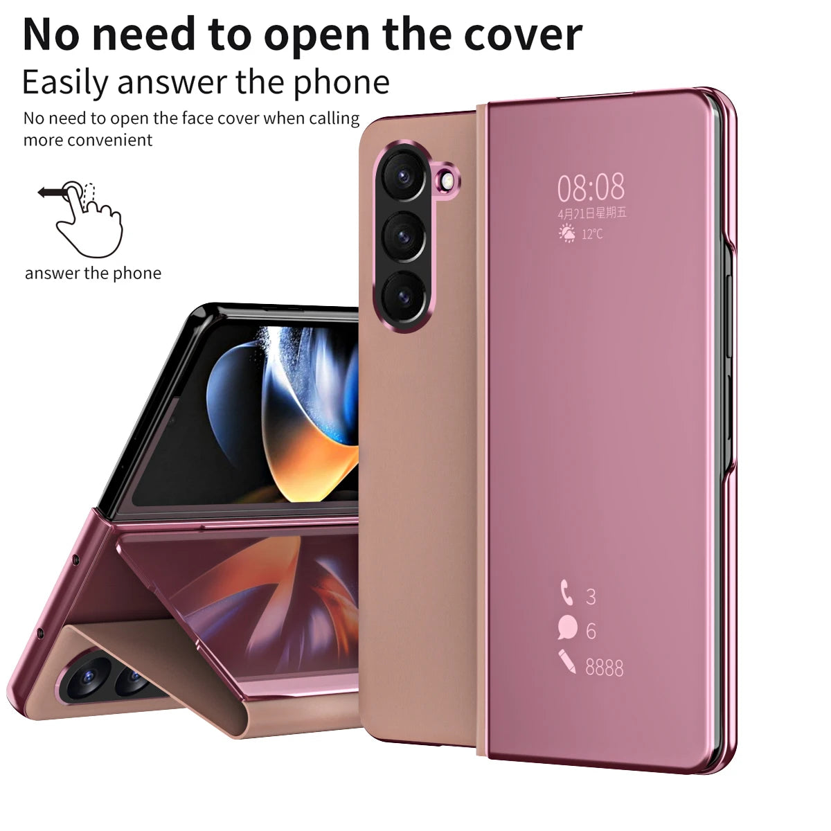 Magnetic Mirror Clear luxury Phone Case for Samsung Galaxy Z Fold 6 5 4 3 5G Fold6 Fold5 Smart Window PU Leather Case Full Cover