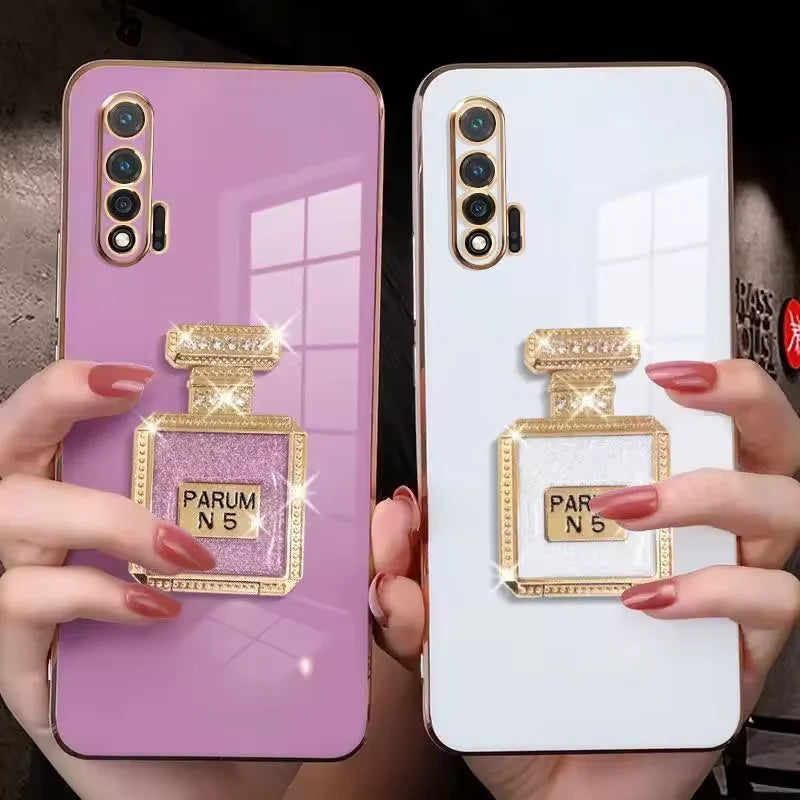 Perfume Bottle Folding Makeup Mirror Phone Case for Samsung S25 S24 Ultra S23 Plus S22 S21 S20 Fe Note 20 10 Pro Lens Soft Case