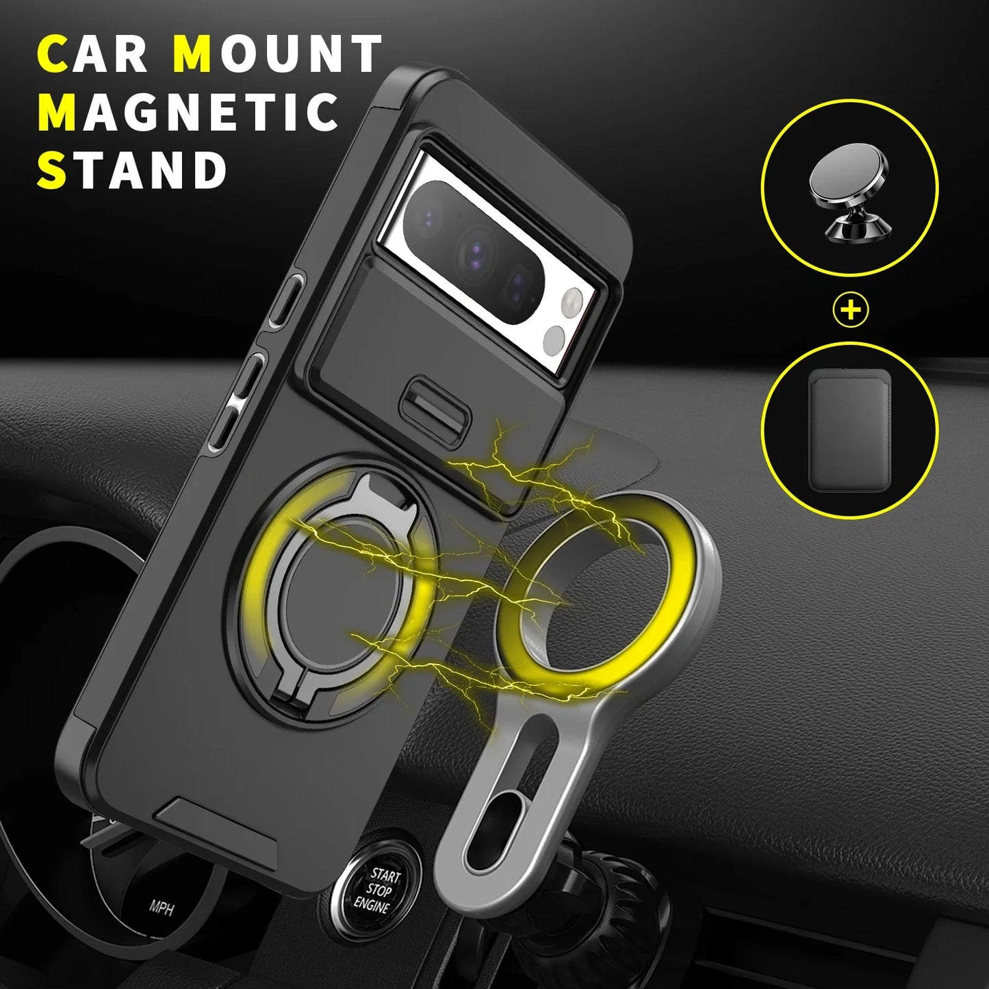 Shockproof Hybrid Dual Layer Magnetic Metal Ring stand Case for Google Pixel 9 7 8 Pro XL 8A Slide Camera Lens Protetion Cover