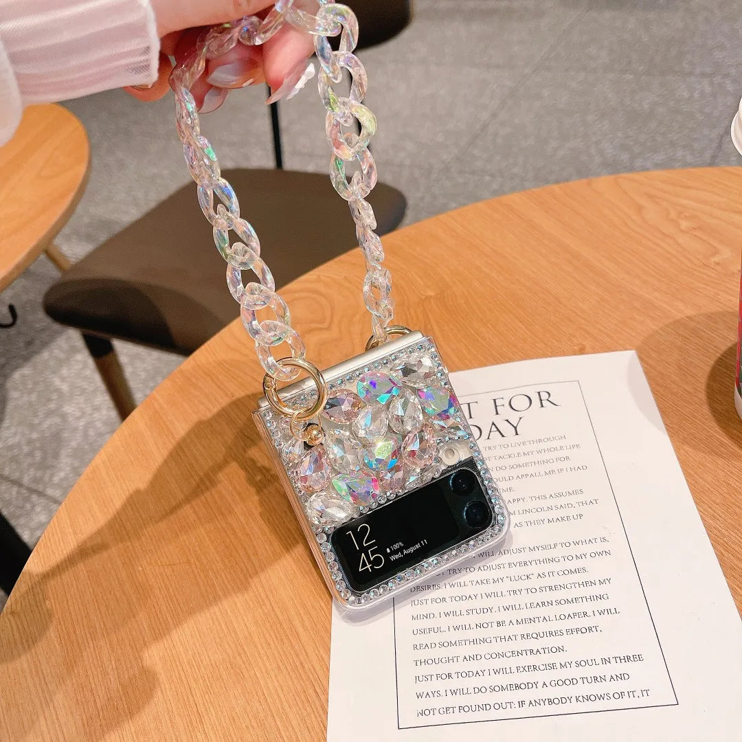 For Motorola Razr 2024 50 40 Moto Razr40 Ultra Rhinestones Crystal Pearl Crown Flower Wrist Luxury Phone Case Cover