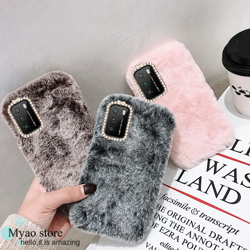 Hot Pink Phone Case For Google Pixel 9 9A 10 Pro 8 8A 7 7A  6 6A 5 5A Cady Color Fluffy Plush Fur Warm Soft Cover For Pixel 8