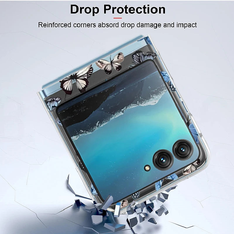 Flowers Bowknot Clear Phone Case For Motorola Razr 50 40 Ultra Razr40 Razr50 Shockproof Bumper Transparent Folding Hard PC Cover