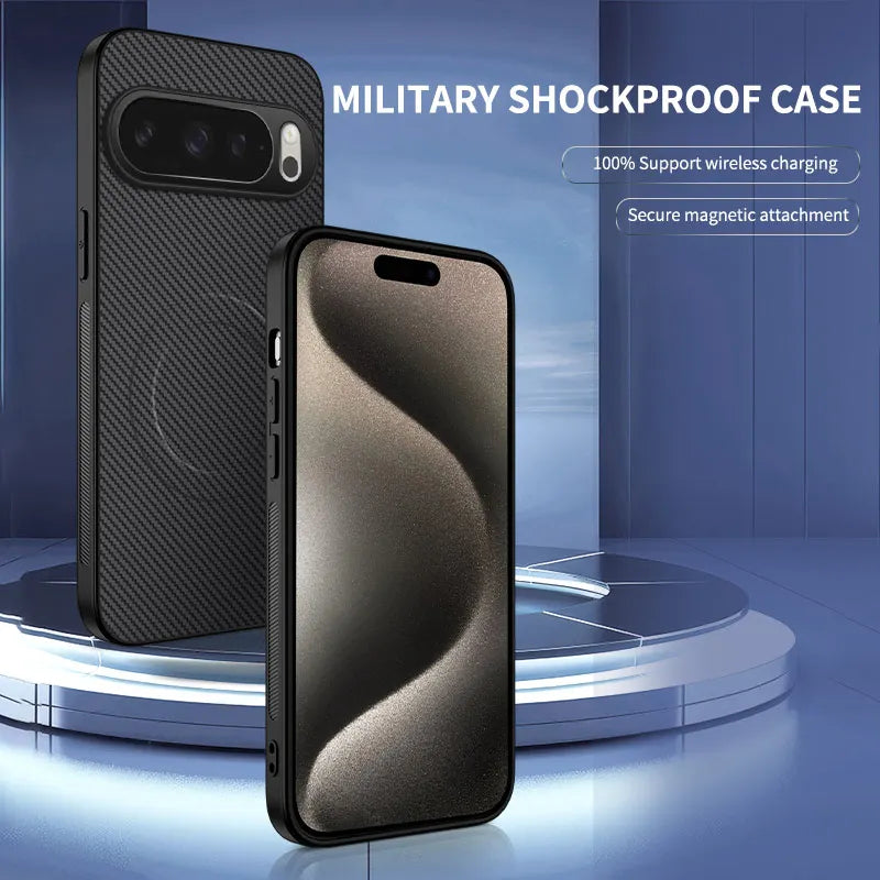 For Magsafe Magnetic Luxury Solid Color Carbon Fiber Phone Case For Google Pixel 10 Pro XL 6 7 8 9 A Pro XL Bumper Back Cover
