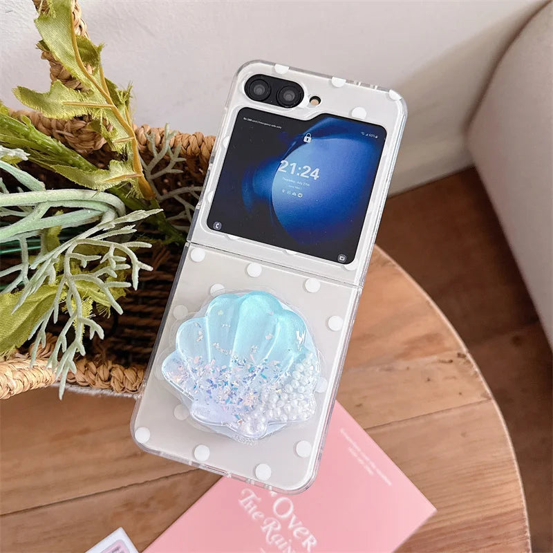 Simple Polka Dot Magnetic Phone Case For Samsung Galaxy Z Flip 7 6 5 4 3 Flip6 Flip7 Cover with Magsafe Clam Shell Stand Cases