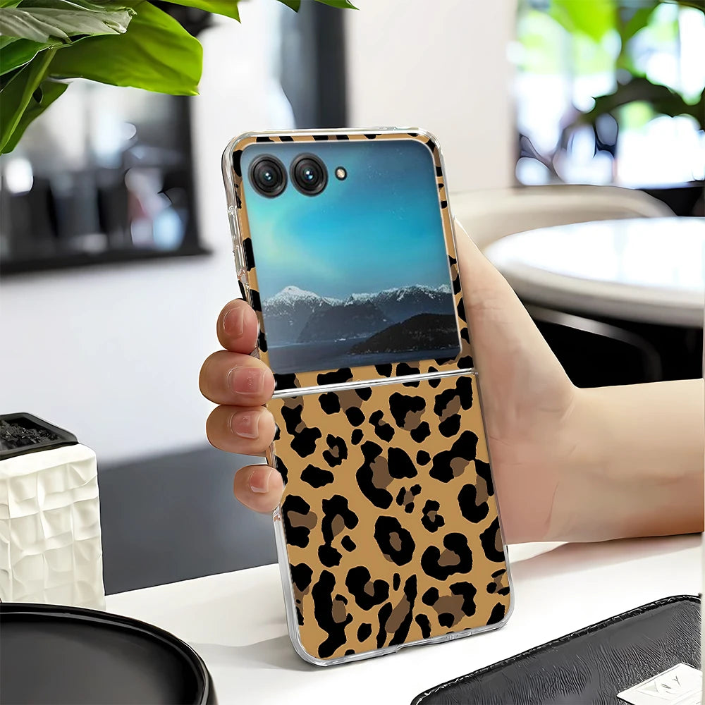 Black Leopard Print Phone Case for Motorola Razr 60 50 Ultra 40 Ultra Razr Plus 2025 2024 2023 Clear Hard Cover Fundas