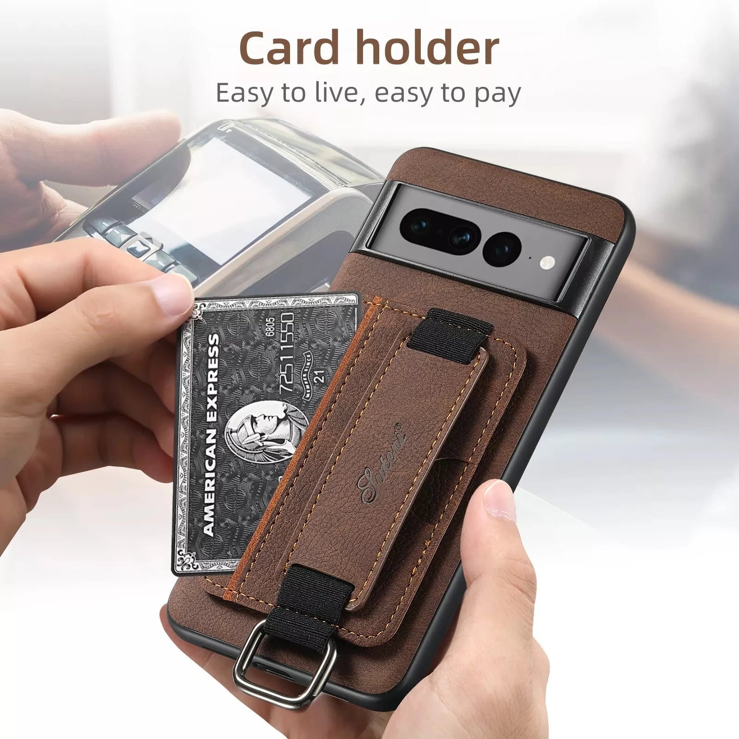 Wallet Case for Google Pixel 9 Pro 8 7 6 Pro Elastic Wrist Strap Kickstand Card Slots Holder Back Cover for Pixel 8A 7A 6A