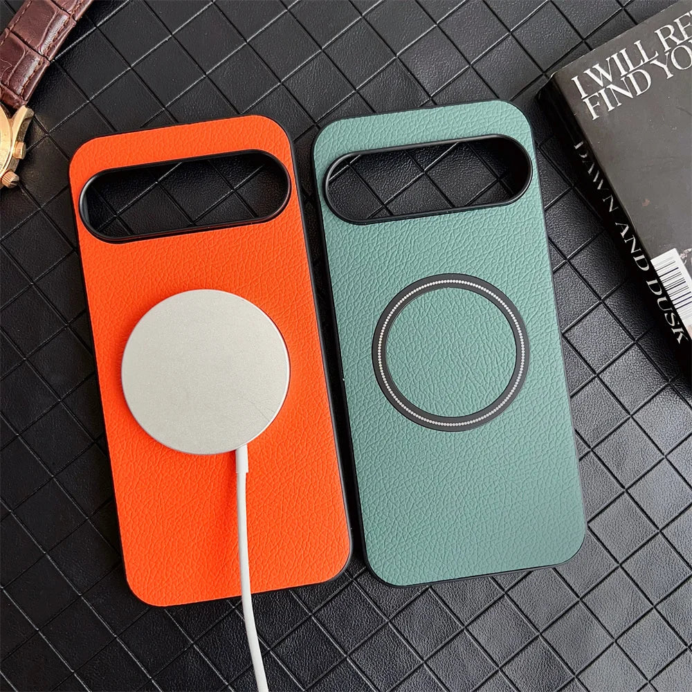 Luxury Lychee Pattern Leather PC Magnetic Phone Case For Google Pixel 9 XL 8 Pro 8A 7 7A 6 6A 5A Shockproof Protector Back Cover