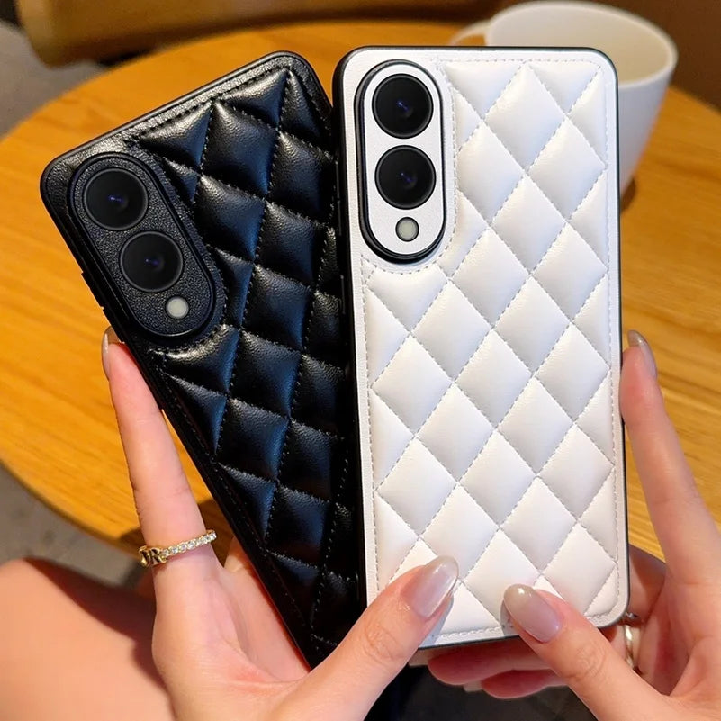 Three-dimensional Puff Check Small Fragrance Style Leather Case For Samsung S25 Edge S25 Ultra Galaxy S24 + s23 Plus S22 Cover