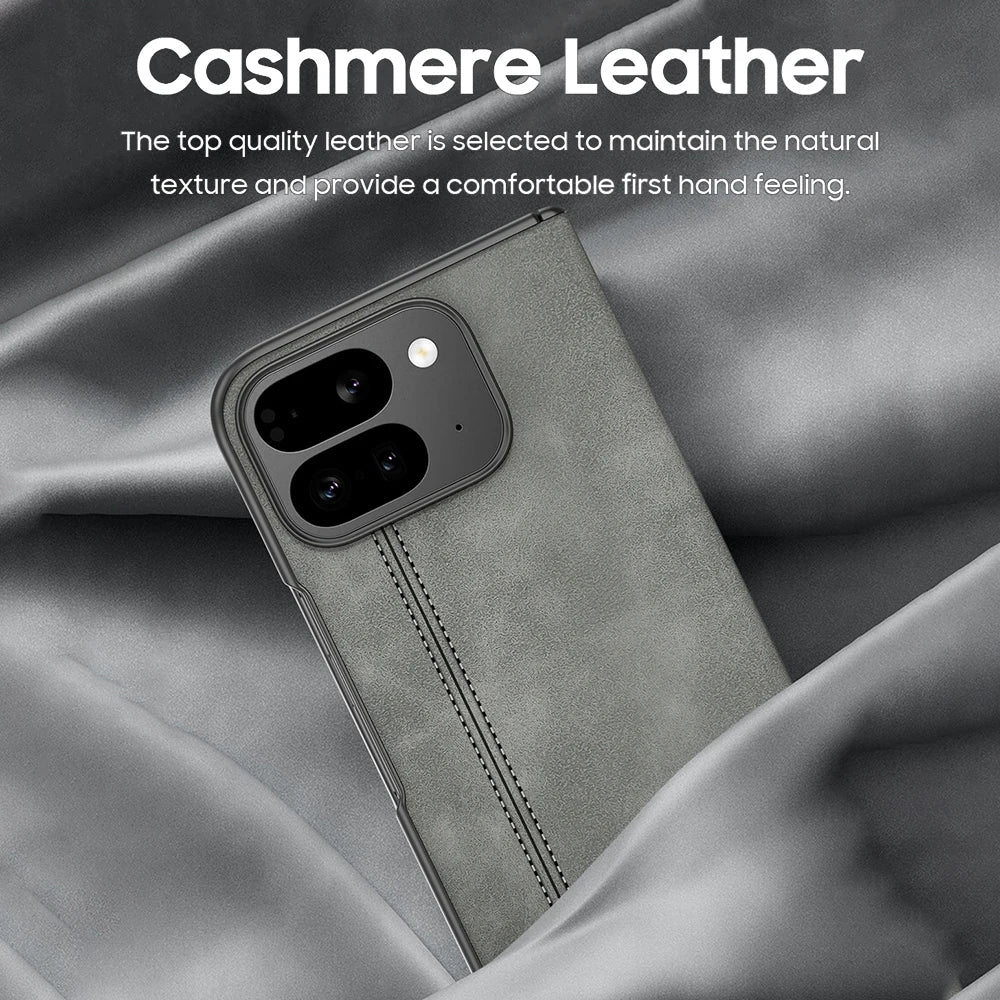 for Google Pixel 9 Pro Fold Phone Case, Sheepskin Texture Magnetic Hinge Protective Case, Integrated Protective Film