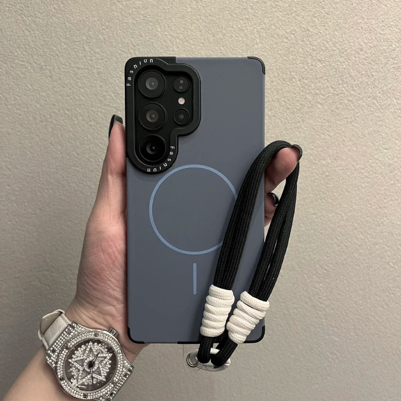 Pure Colour Fine Ring Magnetic Suction Liquid Lanyard Case for Samsung S22 S23 S24 S25 Ultra S25 Plus S25 Frame Printing Cover