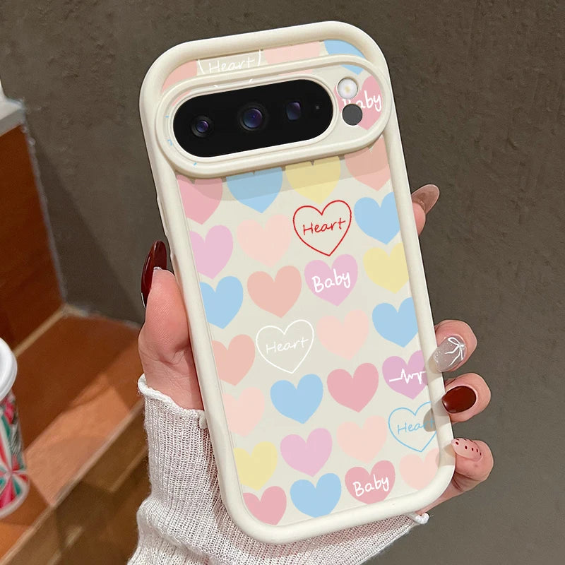 Cute Love Heart Phone Case For Google Pixel 8A 8 Pro 9 Pro XL 7A Shockproof Soft TPU Silicone Protector Cover For Pixel 7 8 Pro