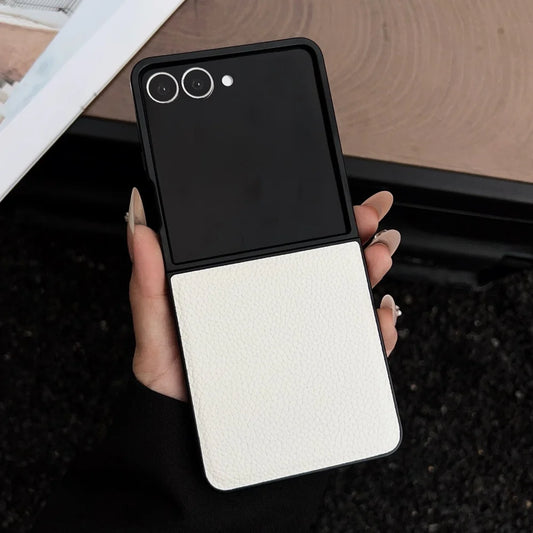 Luxury Lychee Pattern Leather Phone Case For Samsung Galaxy Z Flip 7 6 5 4 3 5G Shockproof Soft Cover For ZFlip6 Flip5 Flip4