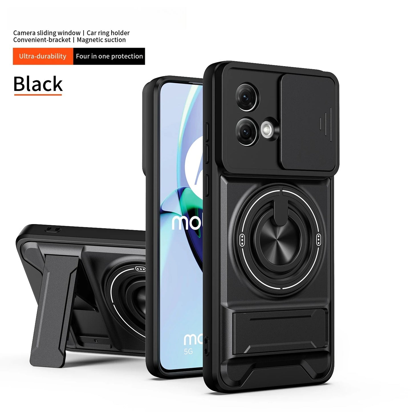 360 Rotating Magnetic Ring Holder Phone Case For Motorola G86 G56 G35 G64 G34 G84 G55 G53 Lens Slide Camera kickstand Cover